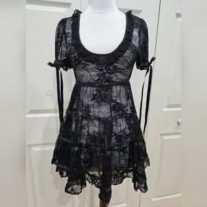 Dolls Kill Sexy Goth Lace House On The Hill Little Black Babydoll Mini Dress S